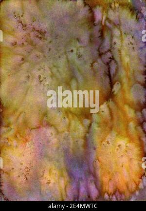 Background, watercolor texture. Ocher, green and light brown,. The bottom of the swamp. Stock Photo