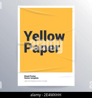 Glued paper yellow poster template. Stock Vector