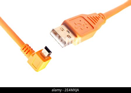 Orange USB cable isolated on white background. Stock Photo