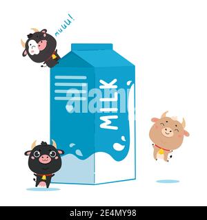 Illustration of cow and ox with a package of milk. Stock Vector