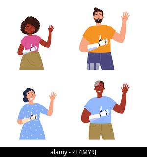 Young women and man with artificial limbs Stock Vector