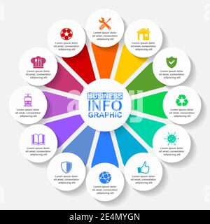 Infographic circular vector template for presentation, pie chart, diagram, business concept with 12 options Stock Vector