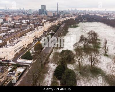 Regent's Park covered in snow, also in view - Central london near Euston Stock Photo