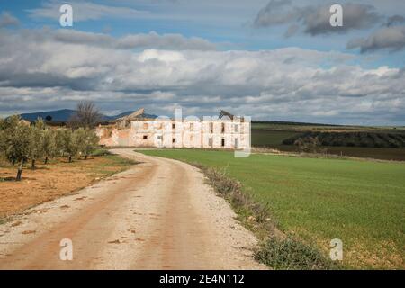 Old dilapidated Spanish farmhouse at Fuente de Piedra lagoon, Andalucia, Spain. Stock Photo