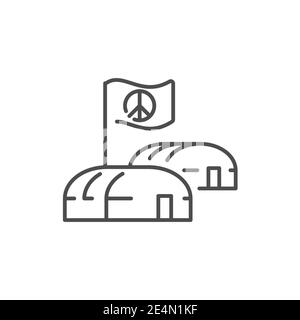 Illegal immigrants camping color line icon. Editable stroke. Stock Vector
