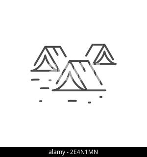 Illegal immigrants camping color line icon. Editable stroke. Stock Vector