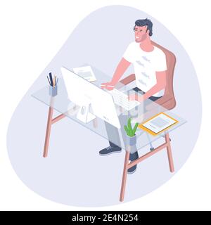 Employee during working day in office. Stock Vector
