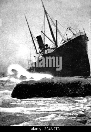 Prawl Point Wreck Rusting Ship wrecked on rocks; wreck of the freighter