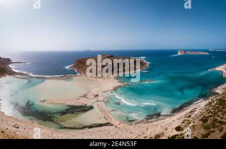 Crete Greece, Balos lagoon on Crete island, Greece. Tourists relax and bath in crystal clear water of Balos beach. Greece Stock Photo