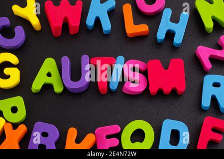 Autism. Autism spectrum disorder. The word Autism made out of polymer clay letters. Stock Photo