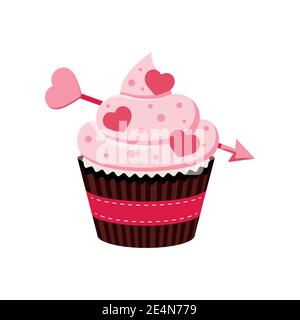 Valentines day cupcake icon isolated on white background. Stock Vector