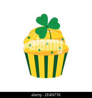 St Patrick cupcake with shamrock isolated on white background. Stock Vector