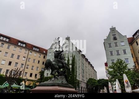 Berlin, Germany - July 30, 2019: St. George and the Dragon Statue in central Berlin Stock Photo