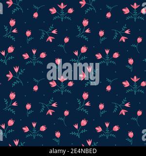 Floating Floral Foliage Folk Style vector seamless pattern Stock Vector
