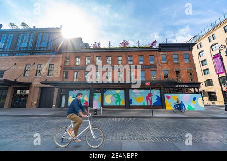 SEPHORA store in Meatpacking District has boarded up the store windows NYC. Stock Photo