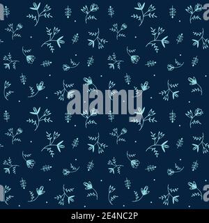 Floating Florals Foliage Folk Style vector seamless pattern Stock Vector
