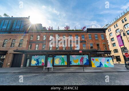 SEPHORA store in Meatpacking District has boarded up the store windows NYC. Stock Photo