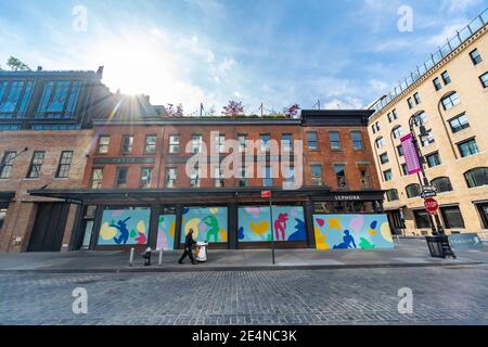 SEPHORA store in Meatpacking District has boarded up the store windows NYC. Stock Photo