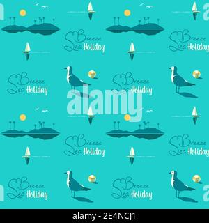Beautiful Beach Landscape seamless vector pattern Stock Vector