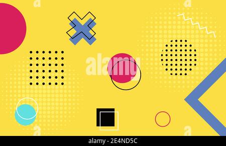 Vector abstract background texture design, bright poster, banner yellow background, pink and blue stripes and shapes. Stock Vector