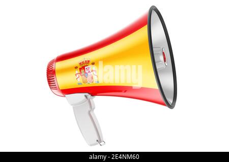 Megaphone with Spanish flag, 3D rendering  isolated on white background Stock Photo