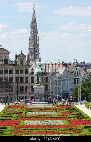 Mont des Arts Garden with Town Hall Tower in the Background, Brussels ...