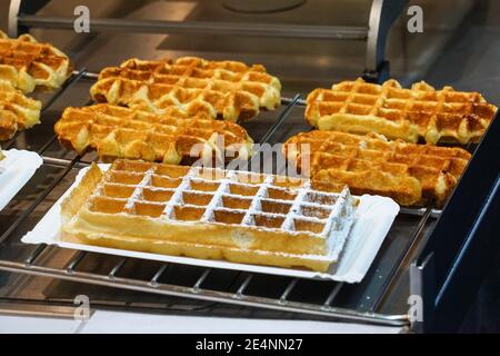 Traditional belgian waffles in Brussels, Belgium Stock Photo