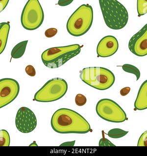Seamless vector background with avocado on a white background. Pattern. Stock Vector