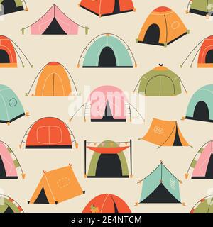 Set of tourist tents. Pattern. Vector illustration - collection of camping icons. Stock Vector