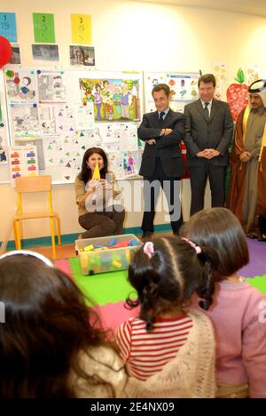 President Nicolas Sarkozy with Qatar's Crown Prince Sheikh Tamim Bin Hamad Al Thani inaugurate French school Lycee Voltaire in Doha, Qatar, on January 15, 2008. Photo by Ammar Abd Rabbo/ABACAPRESS.COM Stock Photo