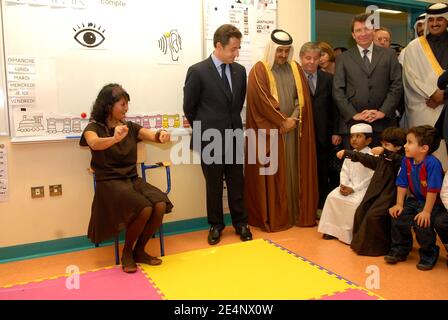 President Nicolas Sarkozy with Qatar's Crown Prince Sheikh Tamim Bin Hamad Al Thani inaugurate French school Lycee Voltaire in Doha, Qatar, on January 15, 2008. Photo by Ammar Abd Rabbo/ABACAPRESS.COM Stock Photo