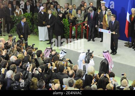 President Nicolas Sarkozy with Qatar's Crown Prince Sheikh Tamim Bin Hamad Al Thani and his sister Princess Sheikha Hind Bint Hamad Al Thani meet with the French community in Doha, Qatar, on January 15, 2008. Photo by Ammar Abd Rabbo/ABACAPRESS.COM Stock Photo