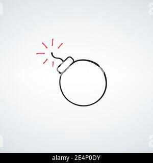Hand drawn bomb icon. Big black sphere sparkle bombshell cord lit icon isolated on white backdrop. Stock Vector illustration isolated on white Stock Vector