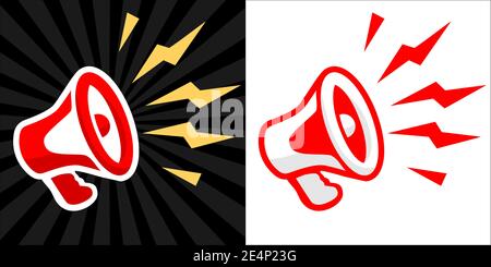 Red megaphone shooting lightnings. Vector icon of protest, announcement, hot offer Stock Vector