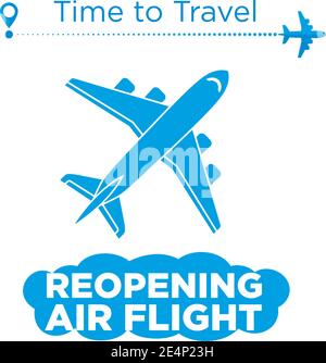 Air travel reopening sky after lockdown. Airplane line path of air plane flight route with start point and dash line trace. Vector icon on transparent Stock Vector