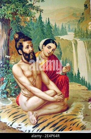 Menaka and Vishvamitra, in a painting by Raja Ravi Varma. Stock Photo