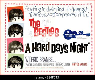 1960s THE BEATLES- Hard Day's Night Vintage movie poster ' 1964 ‧ Indie film / Comedy music Stock Photo