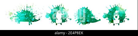 Set of green hedgehogs. A multicolored abstract hedgehog. Vector illustration Stock Vector