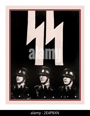 WAFFEN  SS-Einsatzgruppen 1941 NAZI PROPAGANDA RECRUITMENT POSTER CARD  ‘My Honour is called loyalty’, 'SS-Verfügungstruppe' Feldpostfotokarte 'Meine Ehre heißt Treue',  1941, 'SS-Einsatzstruppe' field poster photo card 'My honor is called loyalty', SS-Einsatzgruppen were Scihutzstaffel (SS) paramilitary death squads of Nazi Germany that were responsible for mass killings, primarily by shooting, during World War II (1939–45) in Nazi Germany-occupied Europe. Stock Photo
