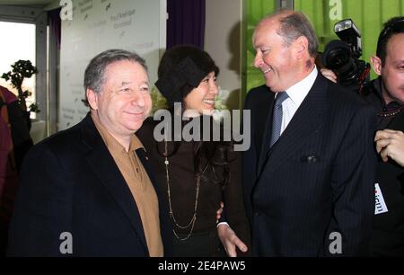 Jean Todt with his girlfriend actress Michelle Yeoh and Jacques Toubon attend the Prix d'Amerique trotting horse race at the Vincennes horse track, east of Paris, France on January 27, 2008. Photo by Denis Guignebourg/ABACAPRESS.COM Stock Photo