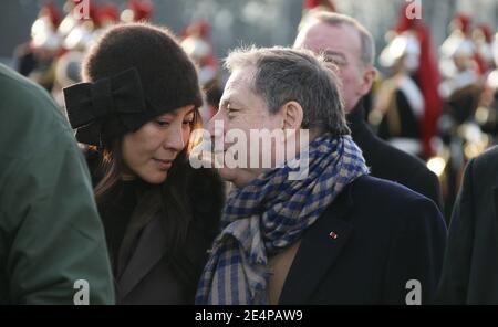 Jean Todt and his girlfriend actress Michelle Yeoh attend the Prix d'Amerique trotting horse race at the Vincennes horse track, east of Paris, France, on January 27, 2008. Photo by Denis Guignebourg/ABACAPRESS.COM Stock Photo