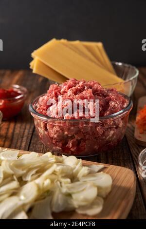 Ingredients for making traditional lasagna Stock Photo - Alamy