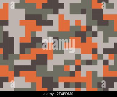 Trendy orange camouflage pixel pattern Stock Vector