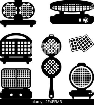 Waffle-iron black and white icons set Stock Vector