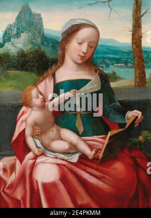 Master of the Female Half-Lengths - The Virgin and Child in a landscape. Stock Photo