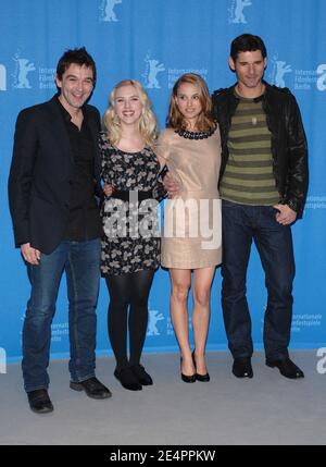 Director Justin Chadwick and cast members Natalie Portman, Scarlett Johansson and Eric Bana pose for pictures during the 'The Other Boleyn Girl' photocall at the 58th annual Berlin Film Festival, in Berlin, Germany on February 15, 2008. Photo by Nicolas Khayat/ABACAPRESS.COM Stock Photo