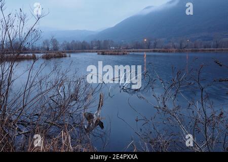 Sebino peat bog on Iseo lake, Bergamo, Lombardy, Italy Stock Photo