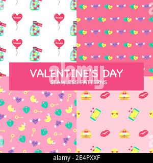 Valentine's day set of seamless patterns and decorative elements Stock Vector