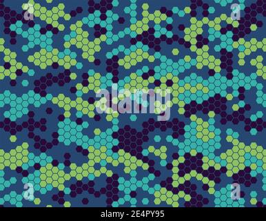Bright camouflage pattern with honeycomb pixels Stock Vector
