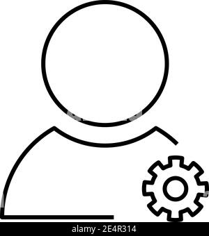 Settings of user or person - modern thin line icon with symbol of magnifier in right bottom corner. Simple black outline vector illustration. Stock Vector